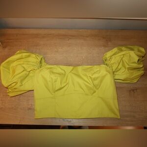 Women's Yellow Off-Shoulder Puff Sleeve Crop Top